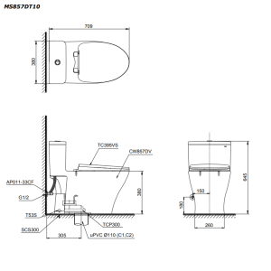 Ảnh công trình thực tế Bồn cầu TOTO MS857DT10 1 khối kèm nắp đóng êm TC395VS