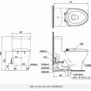 Ảnh công trình thực tế Bồn Cầu TOTO MS889DRE2#XW 1 Khối Nắp Rửa Cơ TCW07S