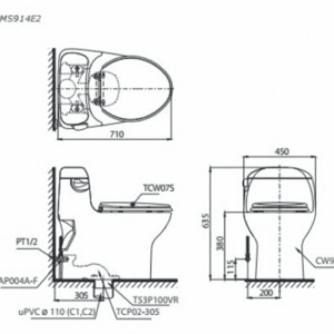 Ảnh công trình thực tế Bồn Cầu TOTO MS914RE2#XW 1 Khối Nắp Rửa Cơ TCW07S