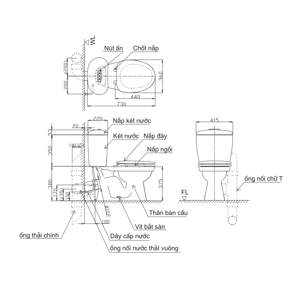 Alternative view of Bồn cầu INAX thoát ngang 2 khối C-306VPT