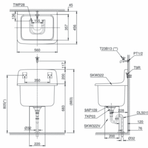Ảnh công trình thực tế Chậu Dịch Vụ TOTO SK322/SK322F#W Đa Năng