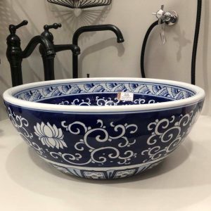 Ảnh công trình thực tế Chậu lavabo đặt bàn Kanly sứ hoa văn SU120