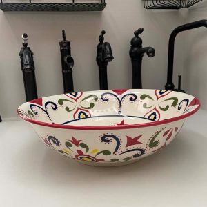 Ảnh công trình thực tế Chậu lavabo đặt bàn Kanly sứ hoa văn SU402