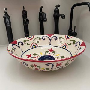 Ảnh công trình thực tế Chậu lavabo đặt bàn Kanly sứ hoa văn SU402