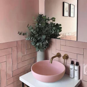 Ảnh công trình thực tế Chậu Lavabo Kanly SU510 Đặt Bàn Sứ Tròn Màu Hồng