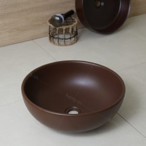 Ảnh công trình thực tế Chậu Lavabo Kanly SU511 Đặt Bàn Sứ Tròn Màu Nâu
