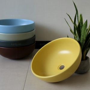 Ảnh công trình thực tế Chậu Lavabo Kanly SU514 Đặt Bàn Sứ Tròn Màu Vàng
