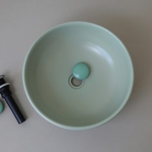Ảnh công trình thực tế Chậu Lavabo Kanly SU516 Đặt Bàn Sứ Tròn Màu Xanh Ngọc