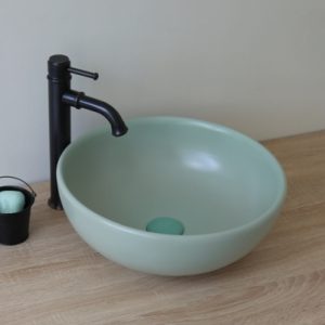 Ảnh công trình thực tế Chậu Lavabo Kanly SU516 Đặt Bàn Sứ Tròn Màu Xanh Ngọc