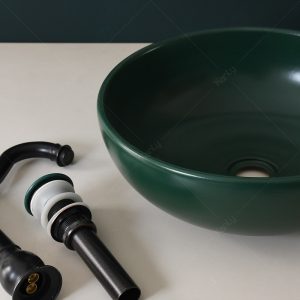 Ảnh công trình thực tế Chậu Lavabo Kanly SU519 Đặt Bàn Sứ Tròn Màu Xanh Lá
