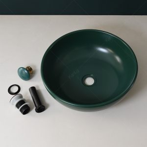 Ảnh công trình thực tế Chậu Lavabo Kanly SU519 Đặt Bàn Sứ Tròn Màu Xanh Lá
