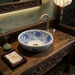 Ảnh công trình thực tế Chậu lavabo sứ hoa văn mỹ thuật SU121