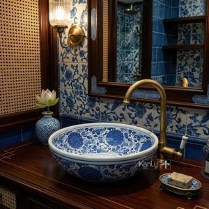 Ảnh công trình thực tế Chậu lavabo sứ hoa văn mỹ thuật SU121