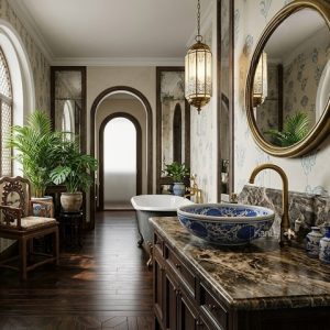 Ảnh công trình thực tế Chậu lavabo sứ hoa văn mỹ thuật SU121