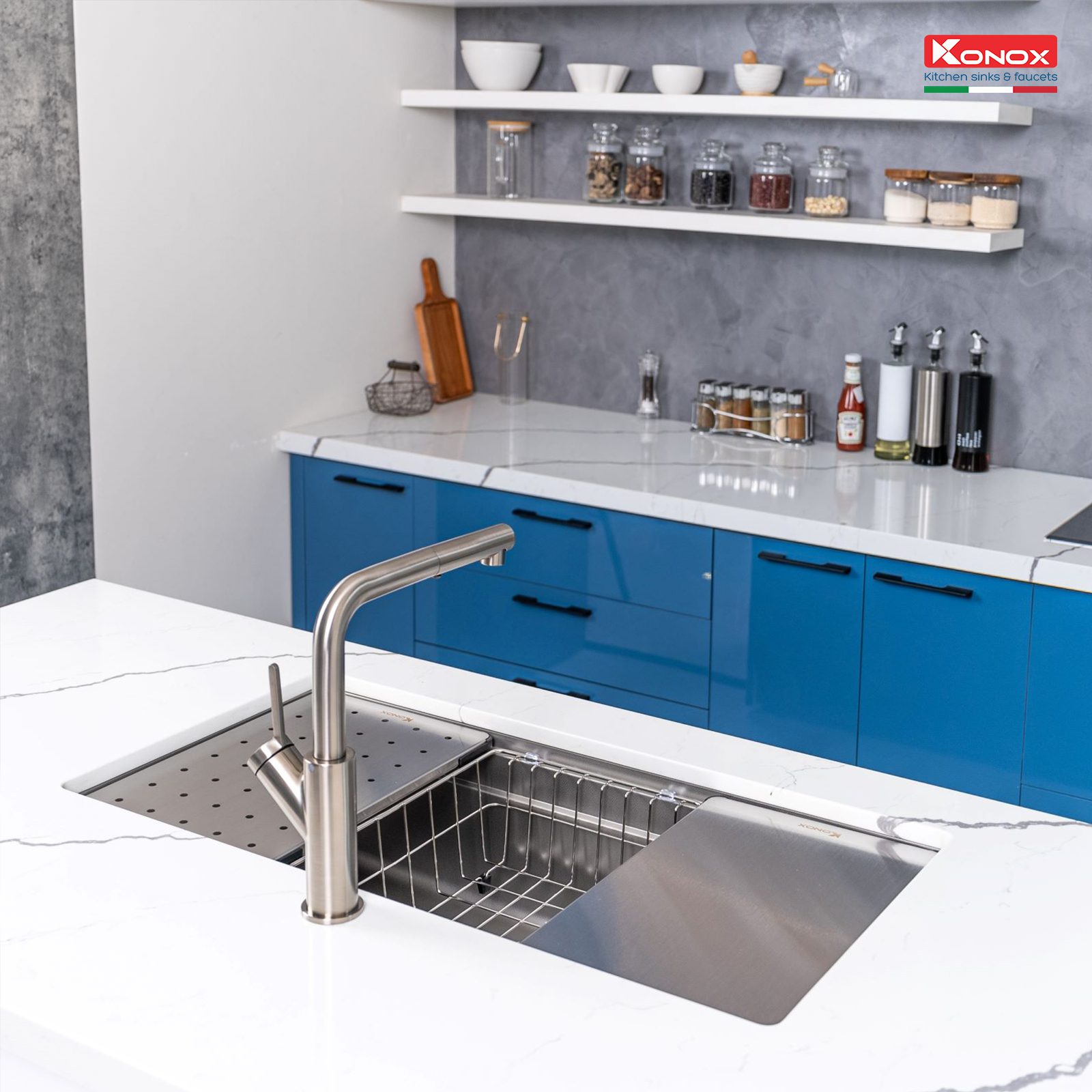 Ảnh công trình thực tế Chậu Rửa Chén KONOX KN8644SU Dekor Chống Xước 860mm Inox 1 Hộc