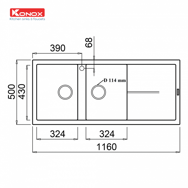 Alternative view of Chậu Rửa Chén KONOX LIVELLO 1160 Grey Màu Xám