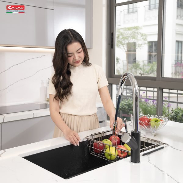 Ảnh công trình thực tế Chậu Rửa Chén KONOX NAROS 760S Black Đá Granite 760mm