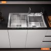 Chậu Rửa Chén GARIS GS22.82 Inox Xước Mờ 2 Hộc Lệch Thoát Vuông