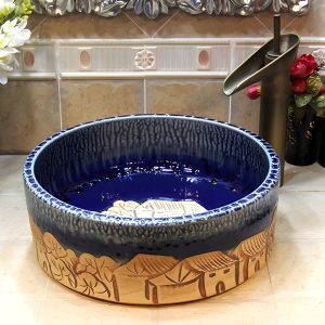 Ảnh công trình thực tế Chậu Rửa Mặt Lavabo Kanly Hoa Văn Nghệ Thuật SU005 Đặt Bàn Bằng Sứ 400×150 mm