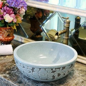 Ảnh công trình thực tế Chậu rửa mặt lavabo Kanly hoa văn SU126 đặt bàn