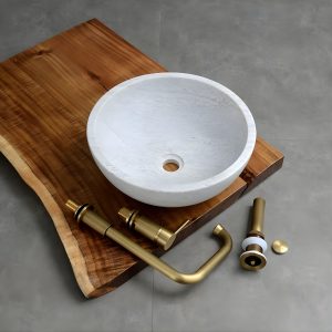 Ảnh công trình thực tế Chậu Rửa Mặt Lavabo Kanly MAR13V Đặt Bàn Đá Trắng Sữa 400×150 mm