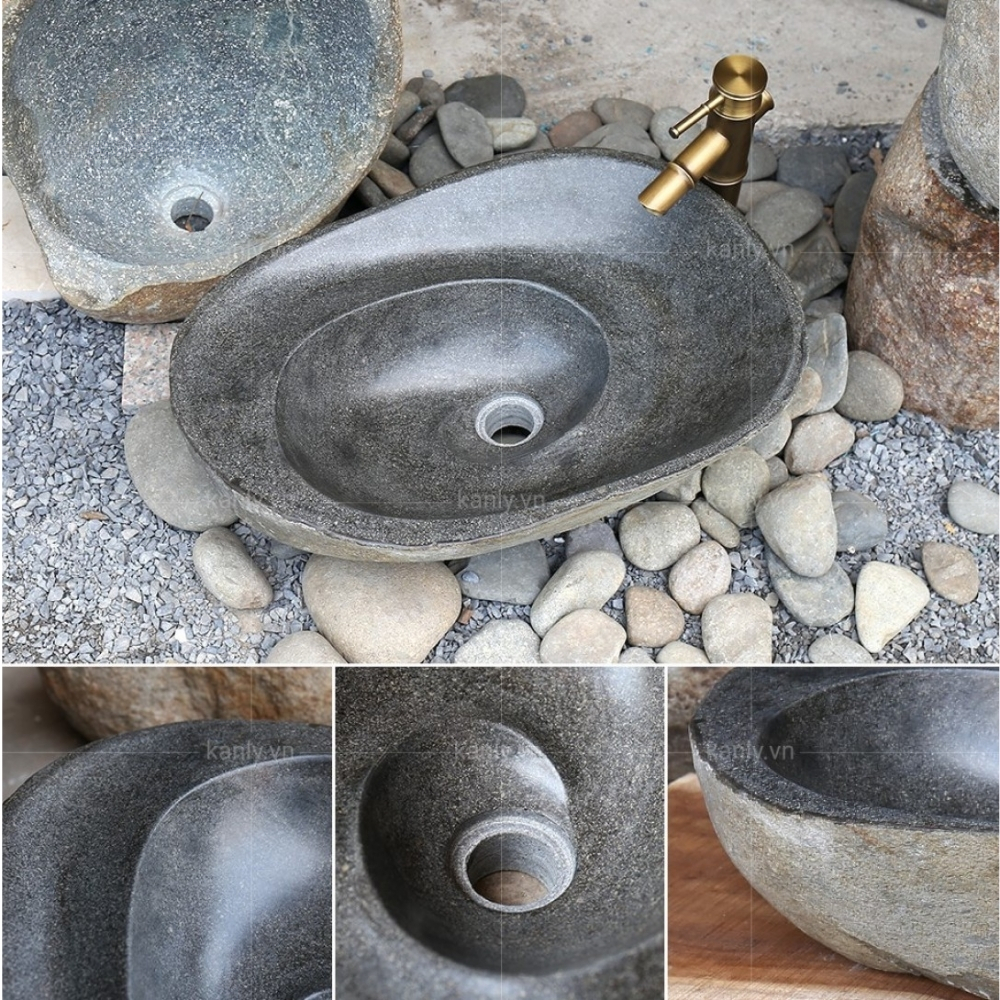 Chậu Rửa Mặt Lavabo Kanly MAR15SI Đặt Bàn Đá Cuội Tự Nhiên