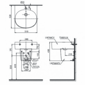 Ảnh công trình thực tế Chậu Rửa Mặt Lavabo TOTO LHT766CR#XW Treo Tường Chân Ngắn