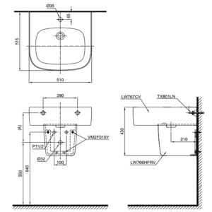 Ảnh công trình thực tế Chậu Rửa Mặt Lavabo TOTO LHT767CR#XW Treo Tường Chân Ngắn