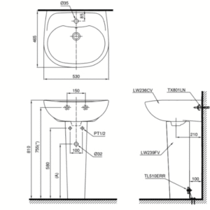 Ảnh công trình thực tế Chậu Rửa Mặt Lavabo TOTO LPT236CS#W Treo Tường Chân Dài