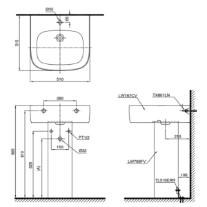Ảnh công trình thực tế Chậu Rửa Mặt Lavabo TOTO LPT767C#XW Treo Tường Chân Dài