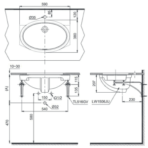 Ảnh công trình thực tế Chậu Rửa Mặt Lavabo TOTO LW1506V#XW/TL516GV Âm Bàn