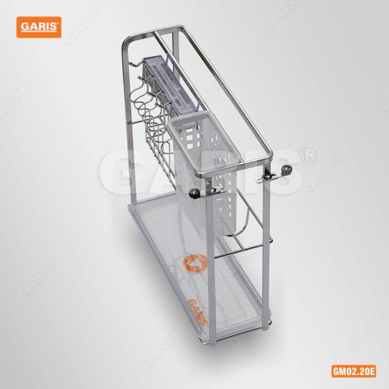 Giá Dao Thớt Chai Lọ GARIS GM02.20E Inox Xước Mờ Nan Vuông Cánh Kéo 200mm
