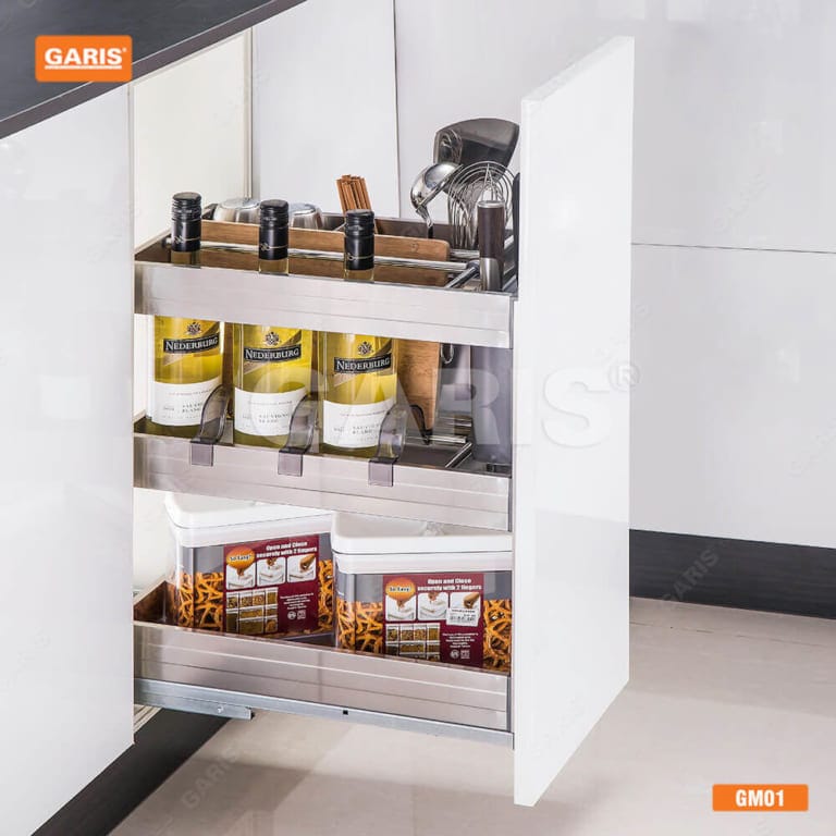 Giá Dao Thớt Gia Vị Chai Lọ GARIS GM01.35 Inox Nan Hộp Cánh Kéo 350mm