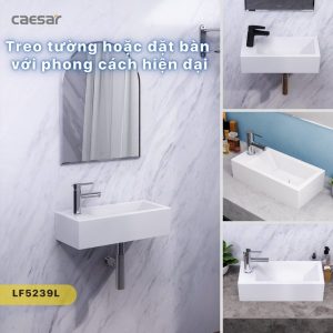 Ảnh công trình thực tế Lavabo Caesar đặt trên bàn LF5239L (Bao gồm trụ xả nắp sứ)