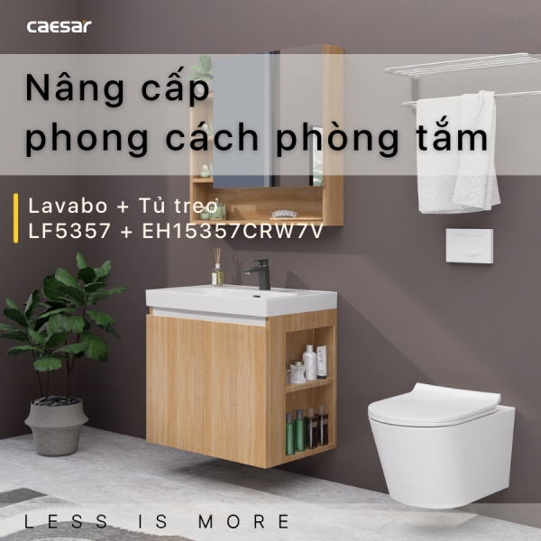 Ảnh công trình thực tế Tủ lavabo Caesar LF5357/EH15357CRW7V 70cm màu vân gỗ hộc phải