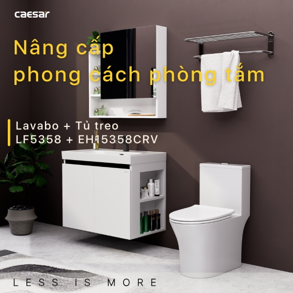 Ảnh công trình thực tế Tủ lavabo Caesar LF5358/EH15358CRV 80cm màu trắng hộc phải
