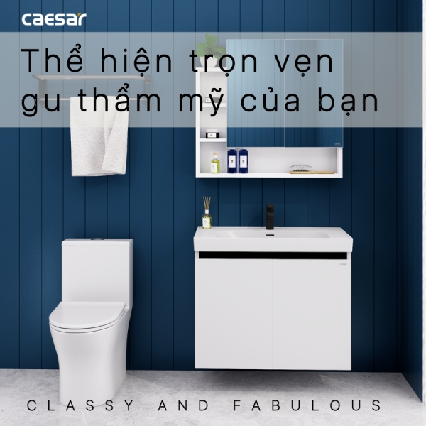 Ảnh công trình thực tế Tủ lavabo Caesar LF5358/EH15358CRV 80cm màu trắng hộc phải