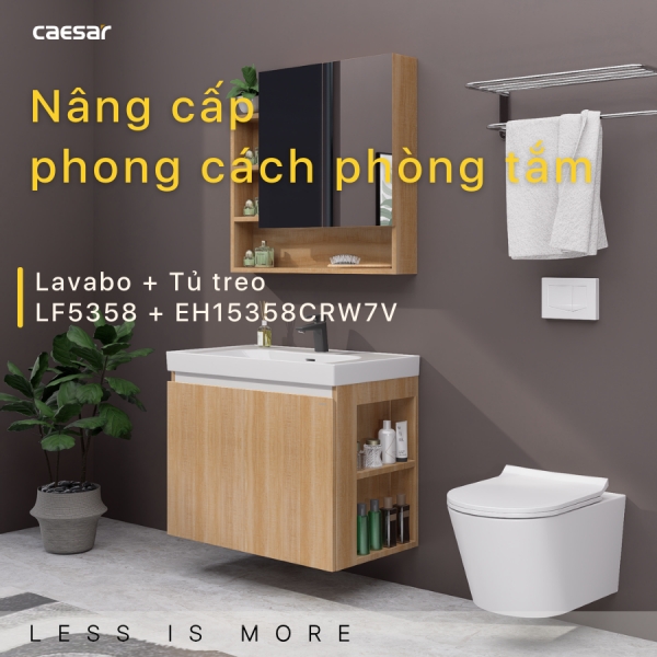 Ảnh công trình thực tế Tủ lavabo Caesar LF5358/EH15358CRW7V 80cm màu vân gỗ hộc phải