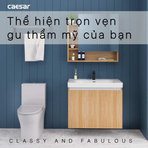 Ảnh công trình thực tế Tủ lavabo Caesar LF5358/EH15358CRW7V 80cm màu vân gỗ hộc phải