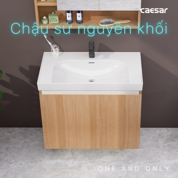 Ảnh công trình thực tế Tủ lavabo Caesar LF5358/EH15358CRW7V 80cm màu vân gỗ hộc phải
