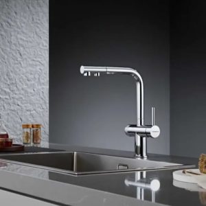 Ảnh công trình thực tế Vòi rửa chén dây rút 3 đường nước NOBIBOX MIRA NX333