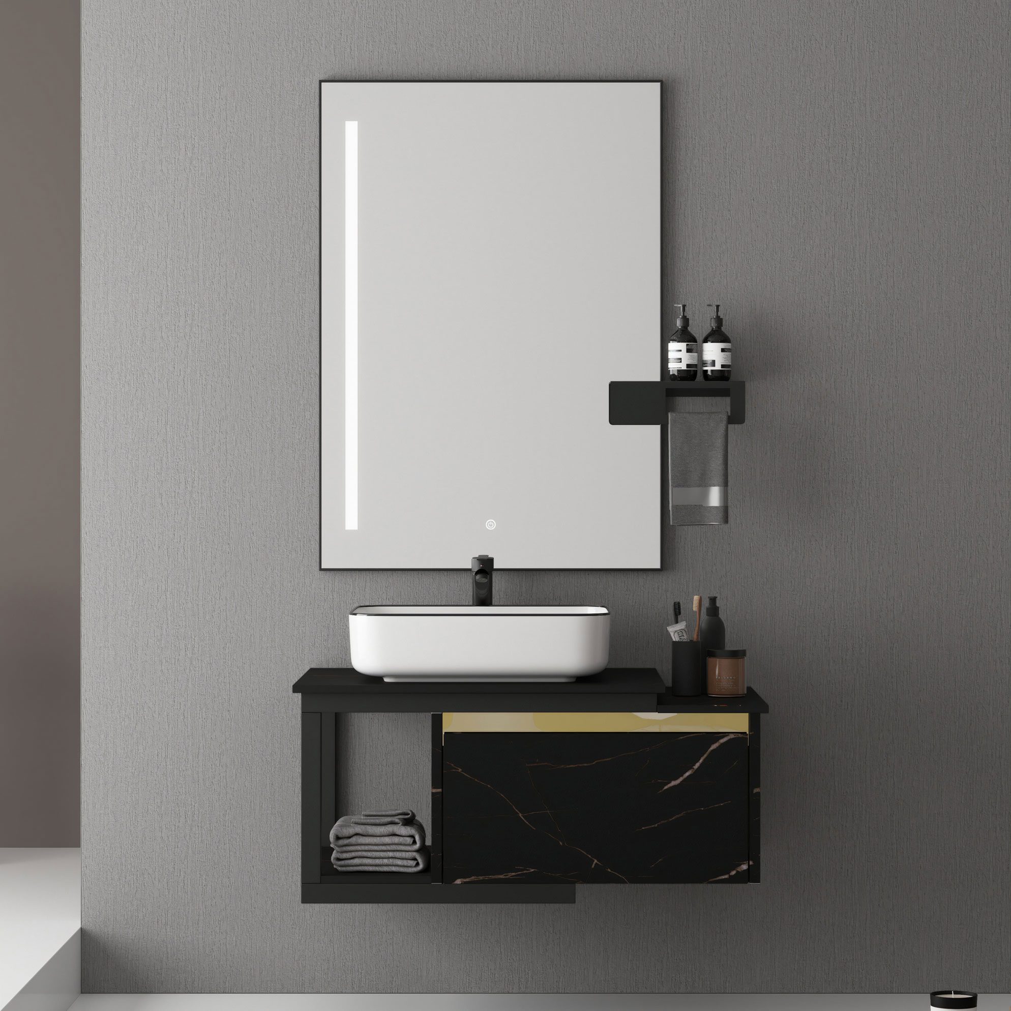 Bộ Tủ Chậu MOWOEN MW6801S-100B Đen 1000mm