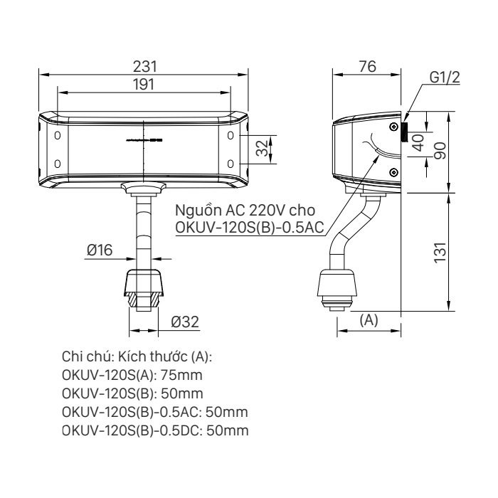 Alternative view of Van xả tiểu cảm ứng INAX OKUV-120S(B)-0.5AC Dùng pin xả 0,5 Lit