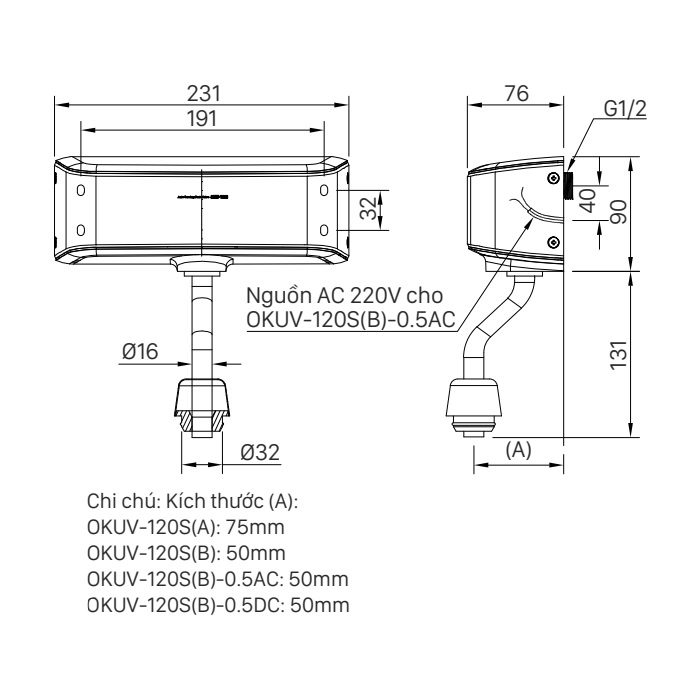 Alternative view of Van xả tiểu cảm ứng INAX OKUV-120S(B)-0.5DC Dùng pin xả 0,5 Lit