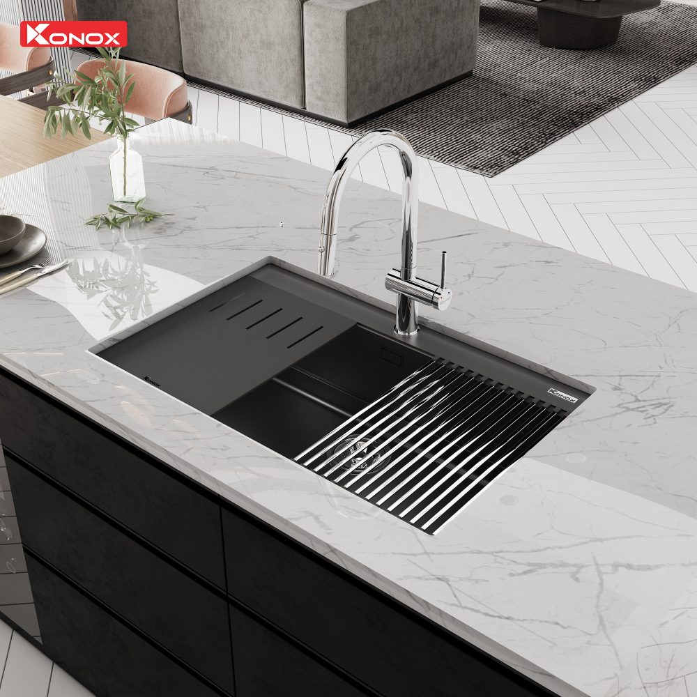 Ảnh công trình thực tế Chậu rửa bát đá Konox Granite Sink Terra 790S Black