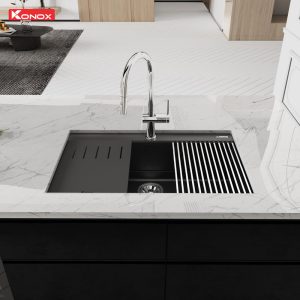 Ảnh công trình thực tế Chậu rửa bát đá Konox Granite Sink Terra 790S Black