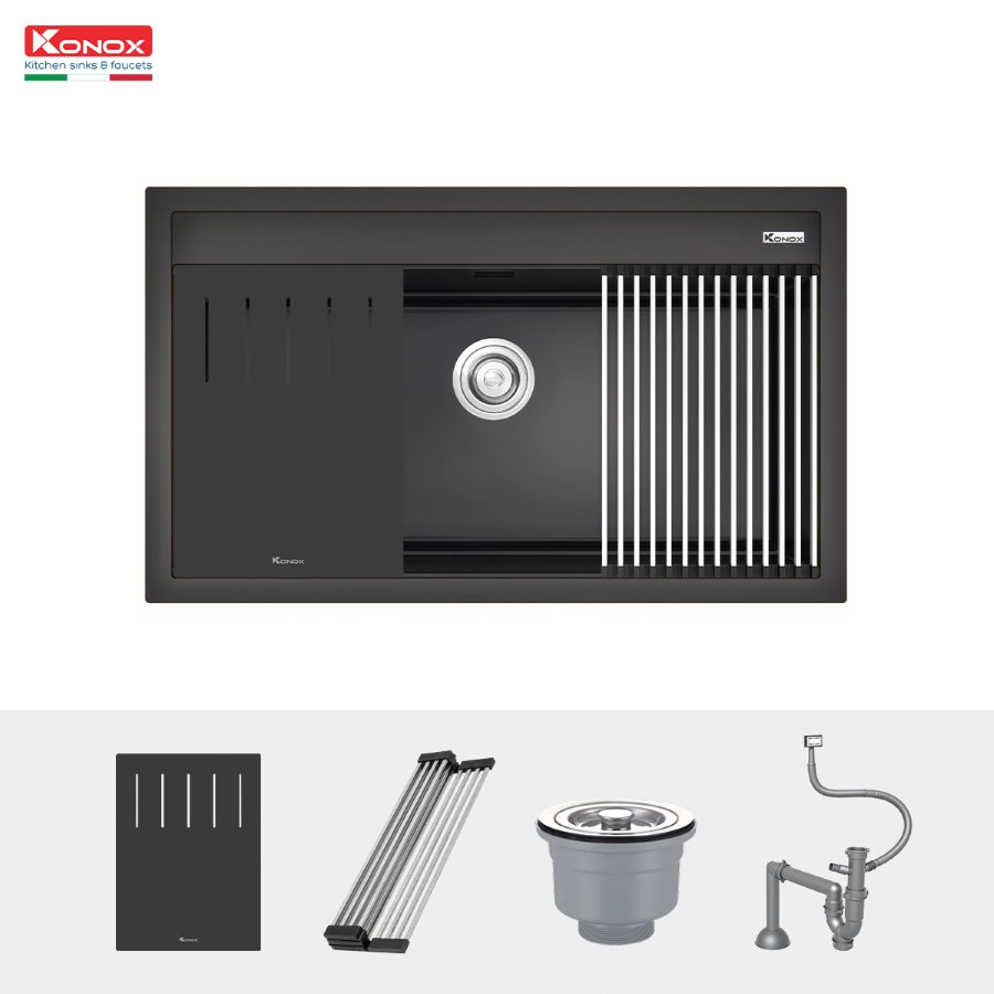 Ảnh công trình thực tế Chậu rửa bát đá Konox Granite Sink Terra 860S Black