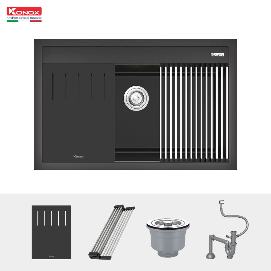 Ảnh công trình thực tế Chậu rửa bát đá Konox Granite Sink Terra 790S Black
