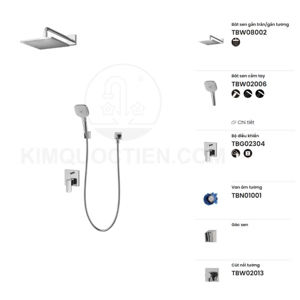 Sen tắm âm tường TOTO TBG02304BA/TBN01001B/TBW08002A/TBW02006A/TBW02013B nóng lạnh