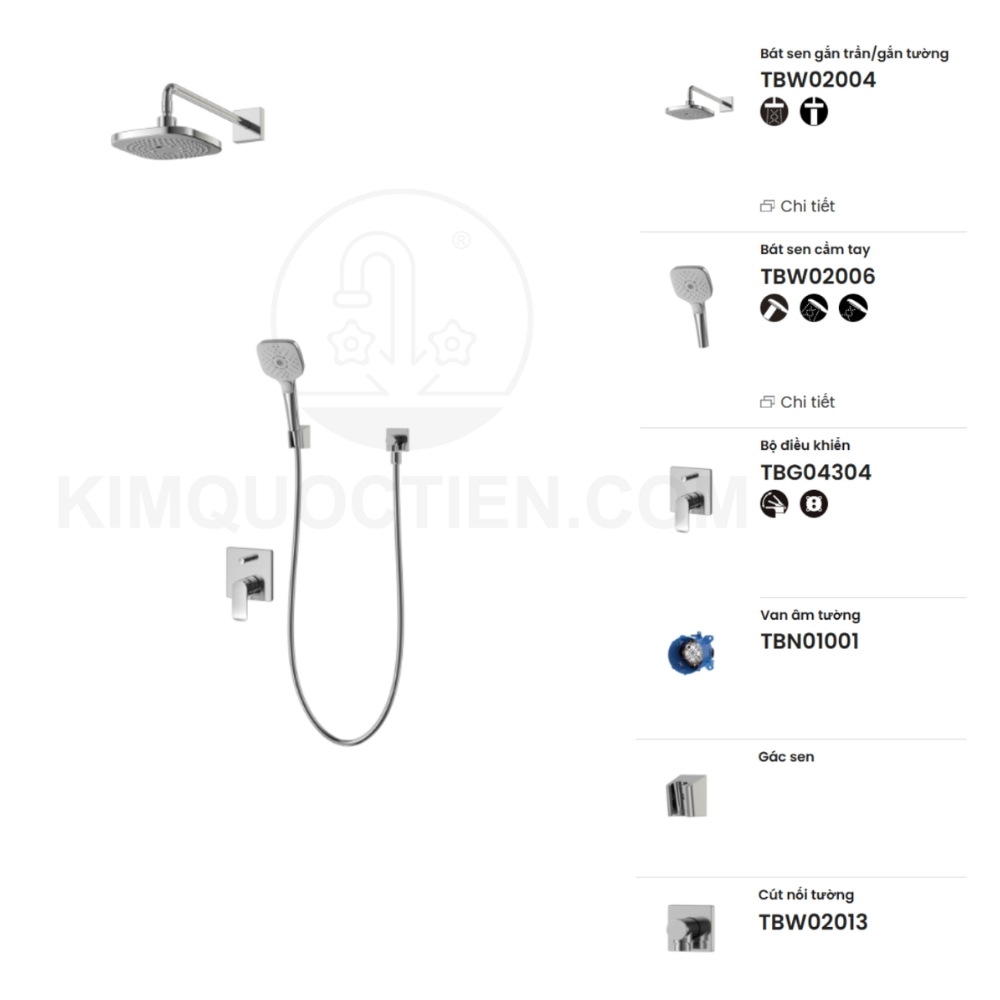 Sen tắm âm tường TOTO TBG04304BA/TBN01001B/TBW02004A/TBW02006V/TBW02013B nóng lạnh